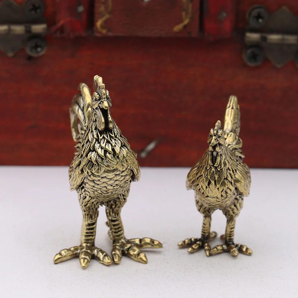Solid Brass Rooster Hen Figurines Desktop Ornament Retro Animal Chicken Small Statue Home Decoration Crafts Accessories Tea Pets