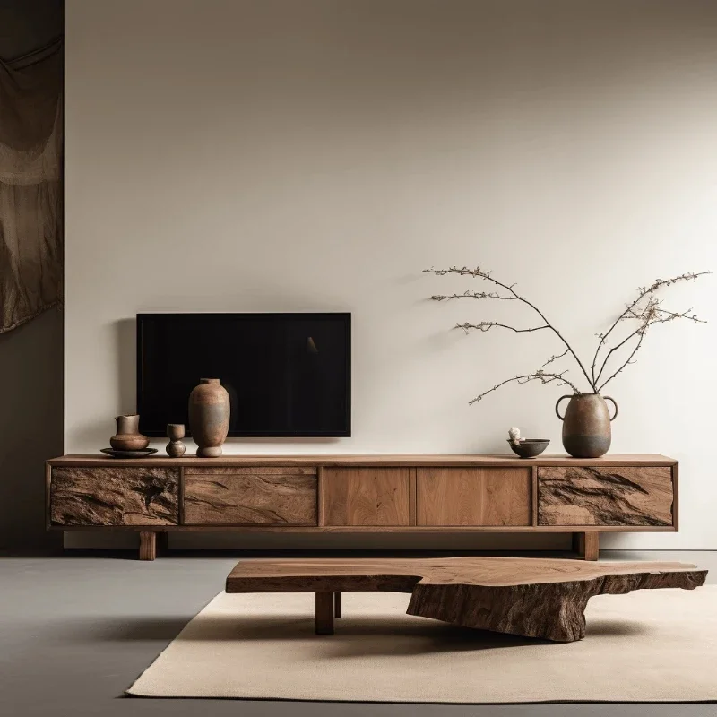 Wooden TV Stand, Advanced Minimalist Design,Floor Bedroom Cabinet Style,Modern Nordic Log Fernsehtisch Furniture For Living Room