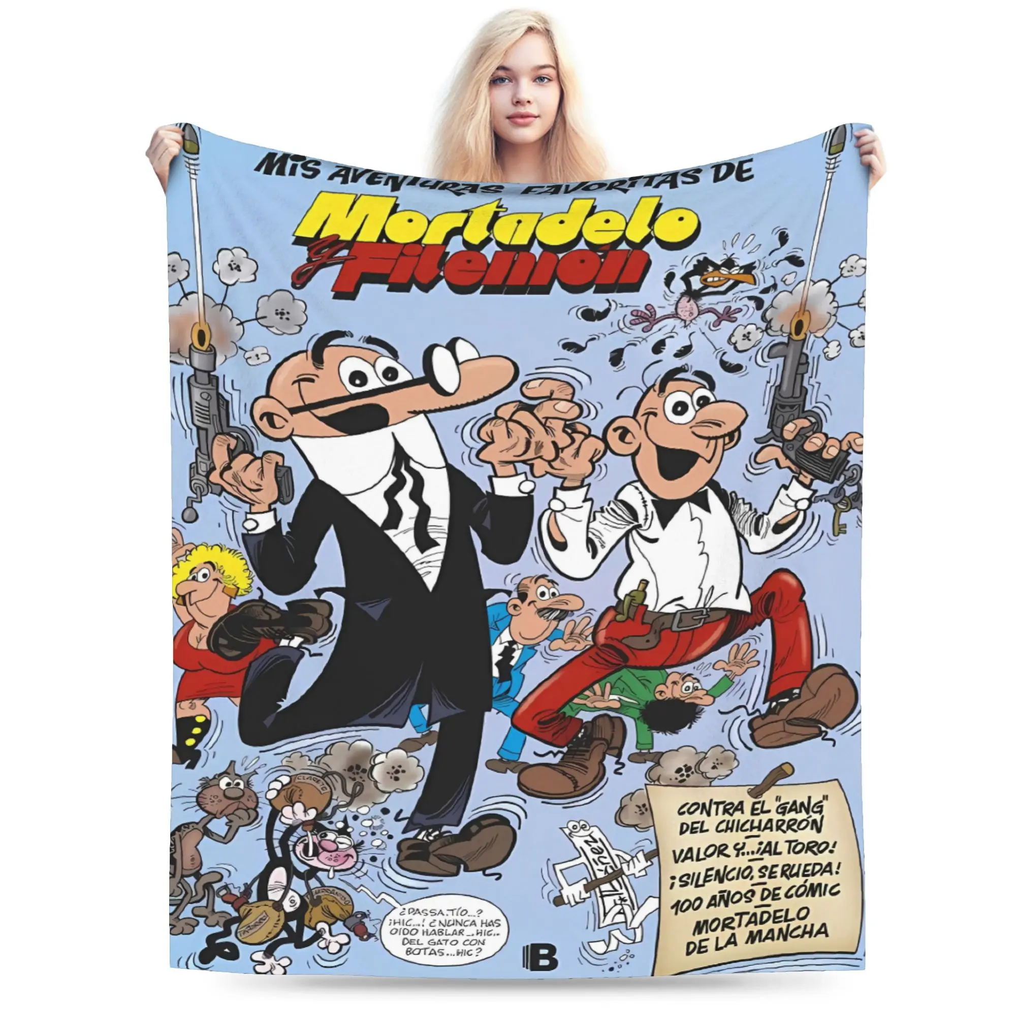 Manta de franela Mort & Phil Mortadelo y Filemón, ropa de cama suave de otoño para niñas y niños, funda de sofá cama estética para exteriores