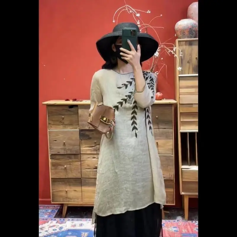 2024 nuova primavera edizione allentata camicetta da donna retrò stile culturale e etnico ricamo top cheongsam da donna