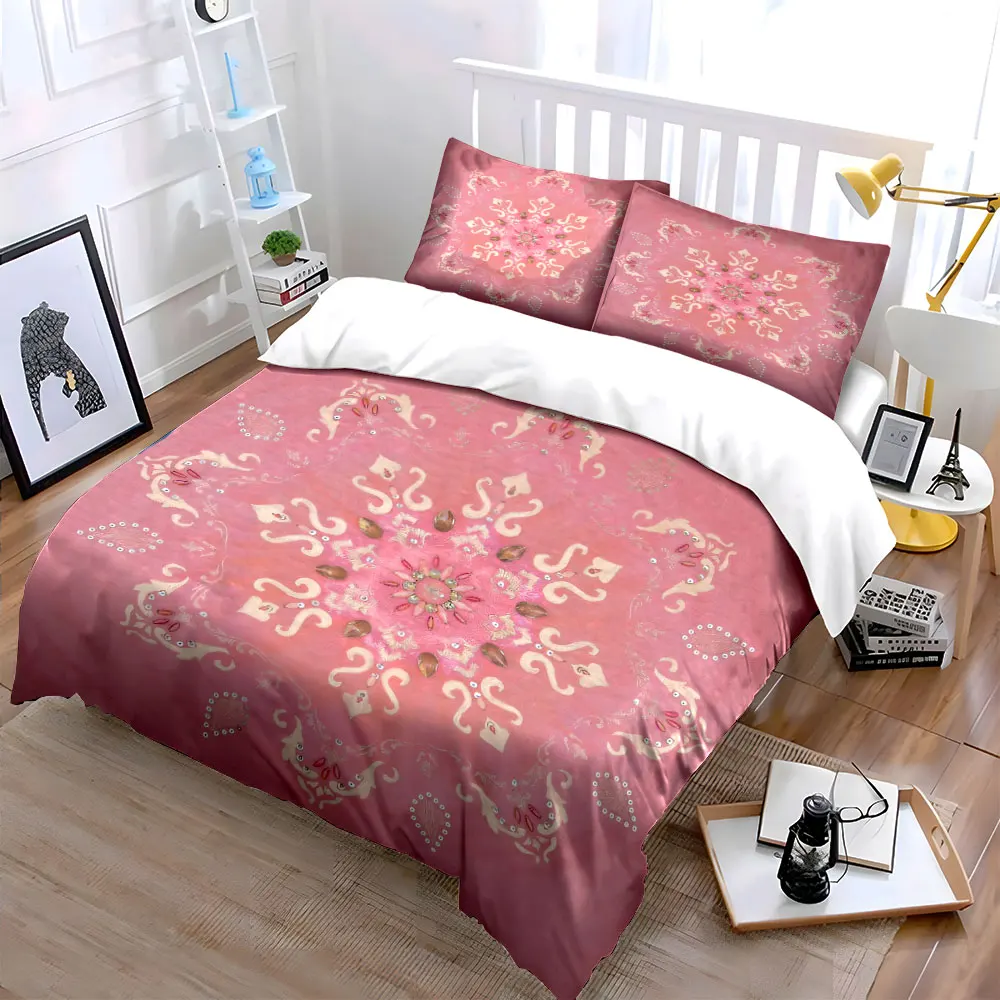 

Elegant Pink Mandala Decor Set kid's and adults' bedroom decor, Exquisite three-piece bedding set gift