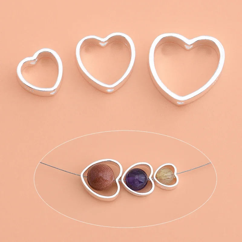 Handmade DIY Material 925 Sterling Silver Beaded Bracelet Accessories Heart-shaped Hollow Beads Love Bead Frame Accessories