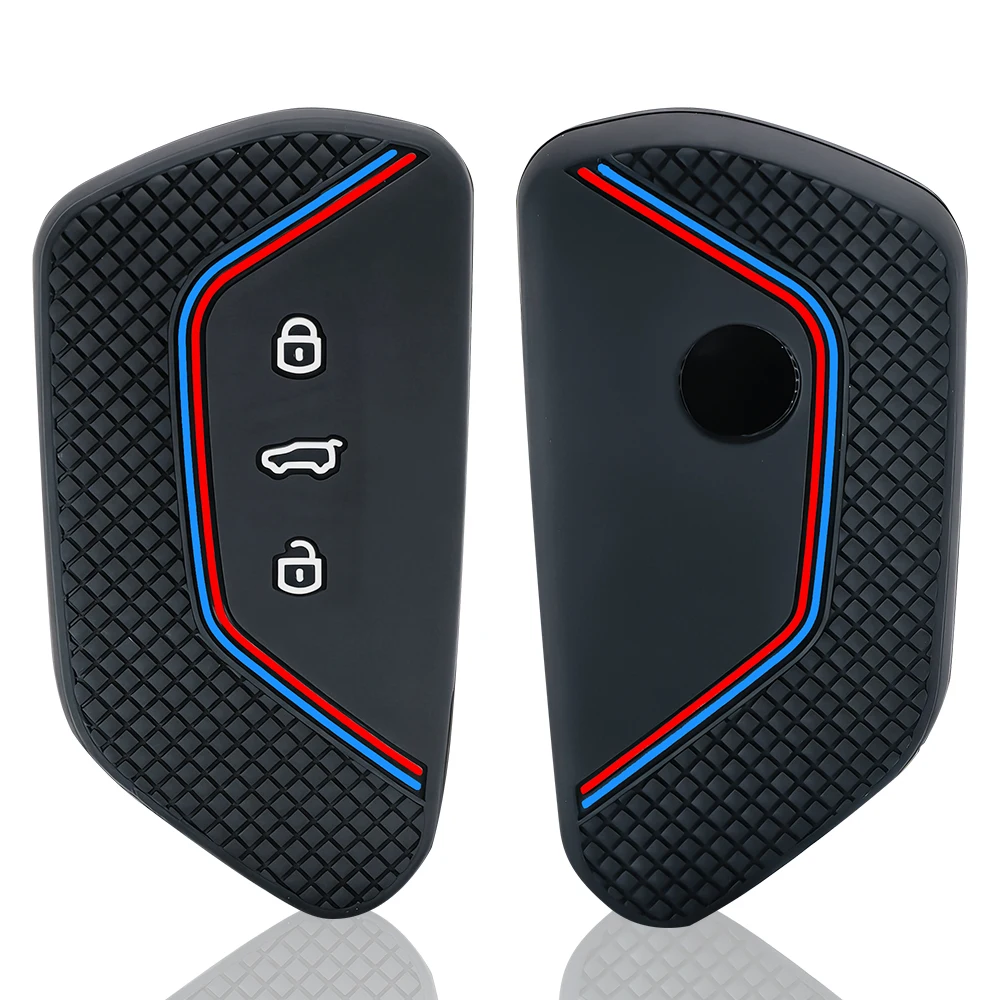 Silicone Car Key Fob Chain Case Cover For VW Golf 8 ID.3 ID.4 ID.7 ID.Buzz Tiguan Atlas Cross Sport Tayron Seat Leon Cupra Born