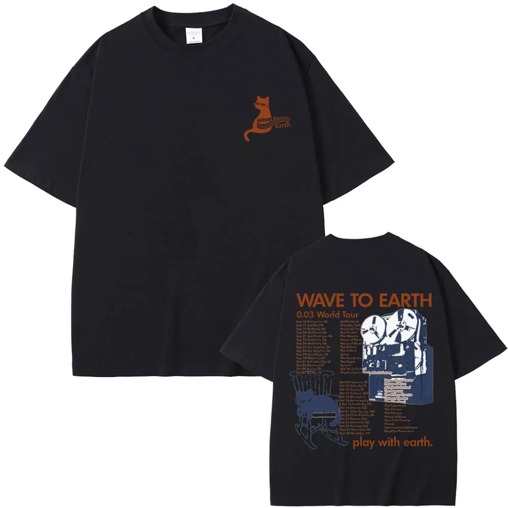 Wave To Earth Cat 0.03 World Tour T Shirt Men Women Korean Fashion Trend T-shirt Men's Cotton Oversized T-shirts Y2k Streetwear