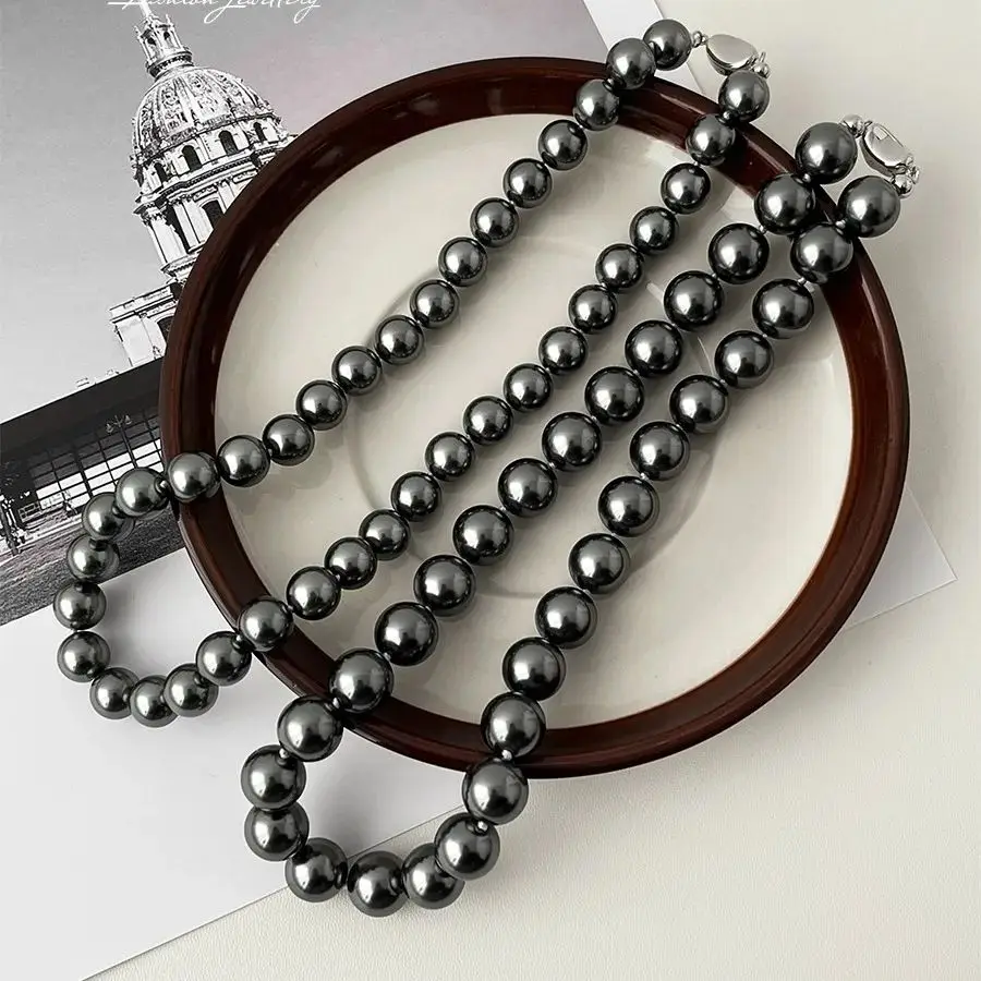 New Tech Artificial Crystal Pearls (Not natural pearls) Tahiti Black Pearls Necklaces for Women Fine Jewelry