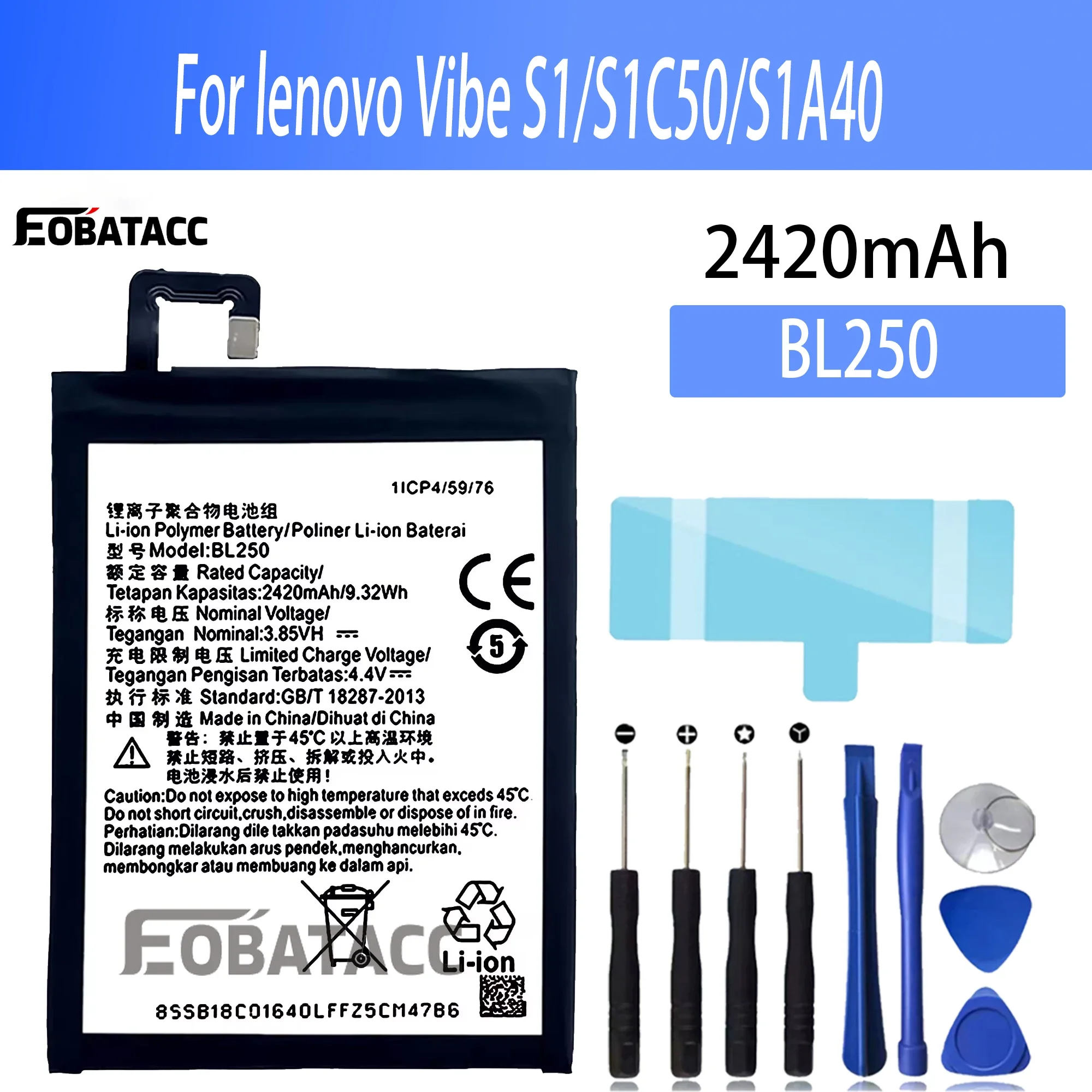 

100% New Original Battery BL250 For lenovo Vibe S1/S1C50/S1A40 Battery + Free Tools