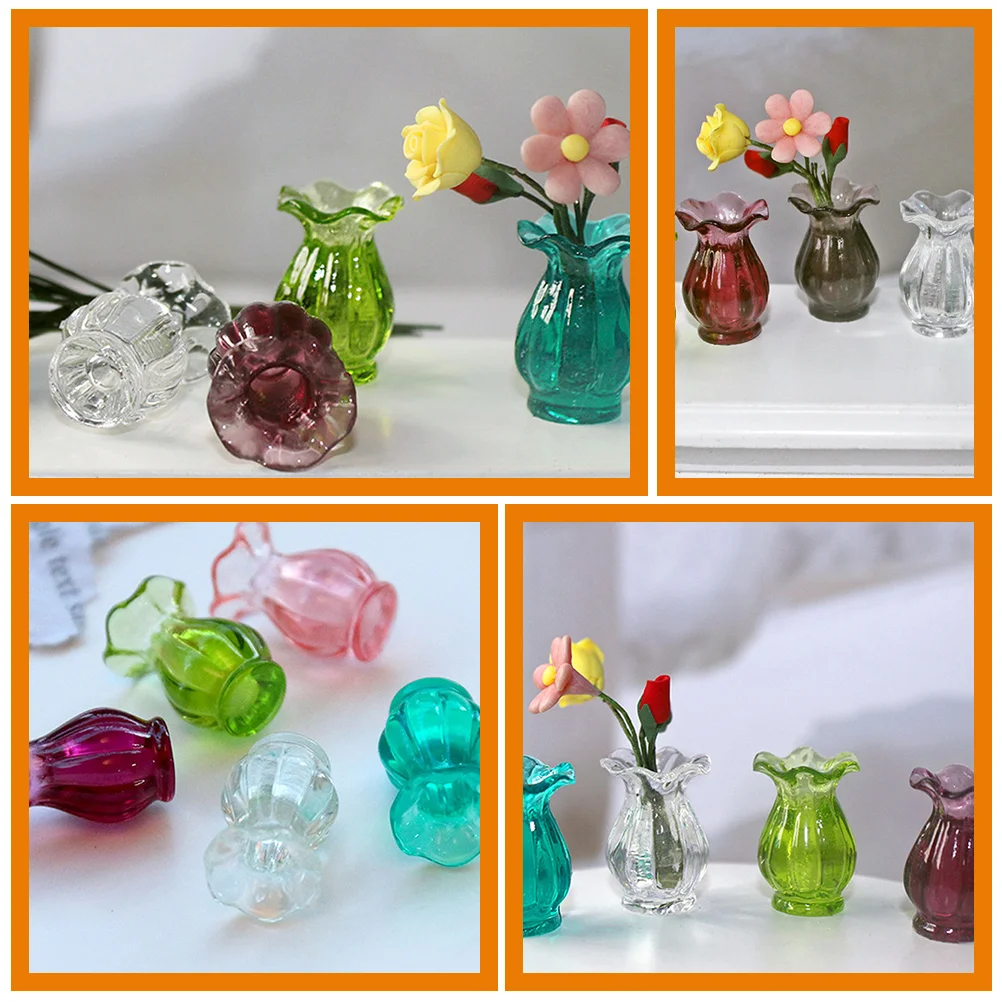 5 Pcs Mini Vase Set Plastic Resin Landscape Decor Home Living Room Bar Counter Top Tiny Flower Arrangement