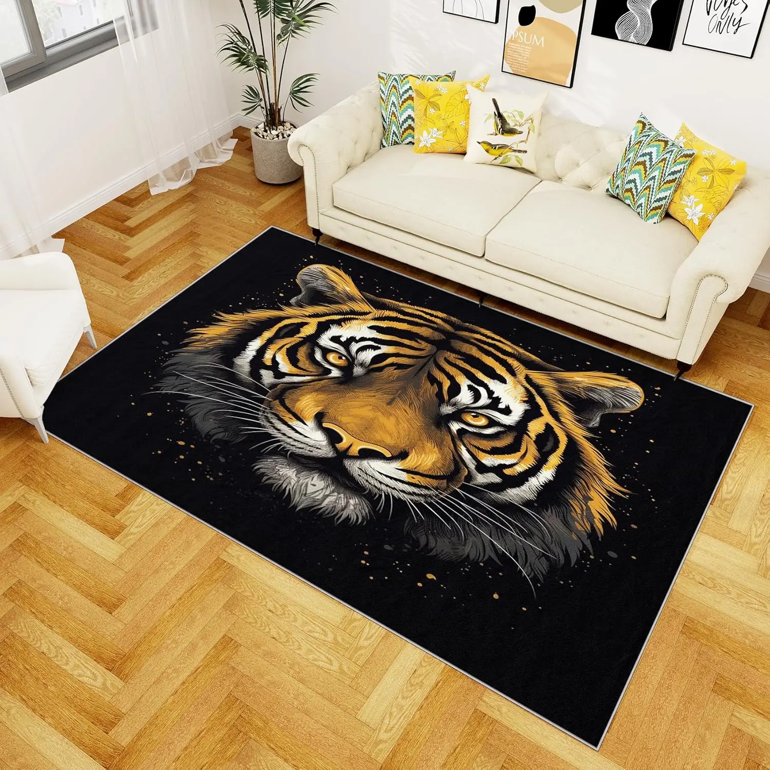 

Tiger Rugs for Living Room Tiger Head Wild Animal Area Rug - Boys Kids Rugs - Soft Washable Non Slip Low Pile Wildlife Carpet
