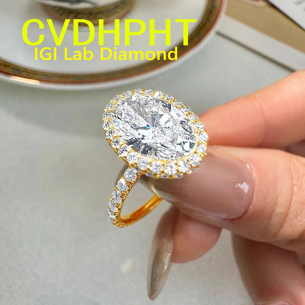 Customized high-end jewelry 1ct 2ct 3ct 4ct  14K Gold Ring IGI Lab grown Diamond Ring Oval shape D VS 1Diamond wedding ring