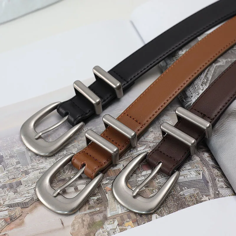Maikun neue Vintage Damen Ledergürtel einfache All-Match Silber Schnalle dekorative Gürtel für Frauen – Detail 2
