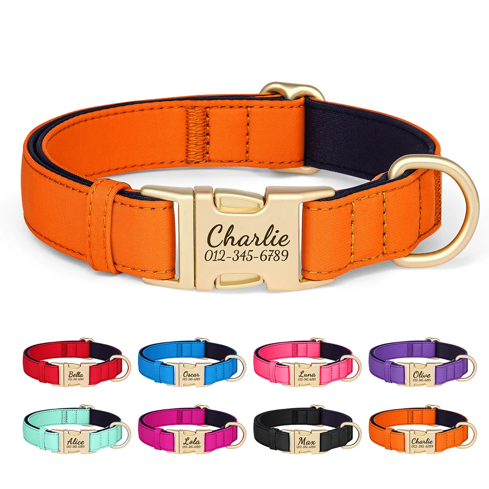 Colorful Dog Collar Customized Nylon Dog Collars Durable Pet Necklace With 8 Colors Padded for Small Large Dogs New Engraving