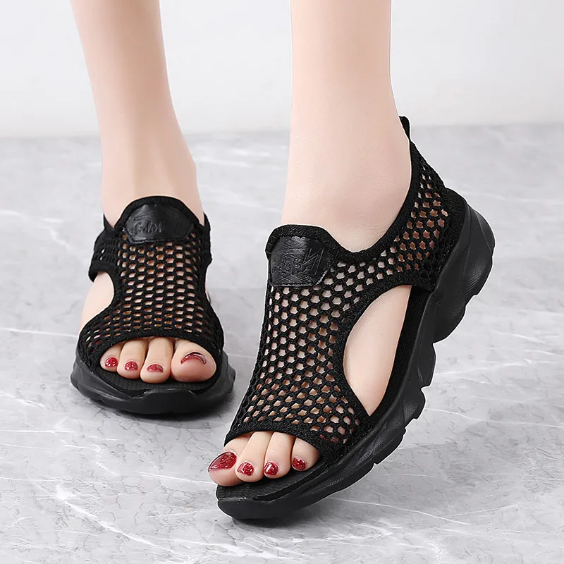 

2024 Summer Waterproof Sandals Women Breathable Large Size Sneakers Casual Open Toe Shoes Fashion Thick Sole Mesh Sandals