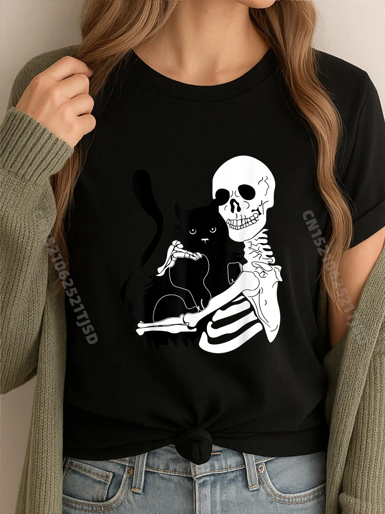 

Хэллоуин кошка скелет забавный кот готический гранж пастель гот забавные футболки женские мужские подарки большой размер алфавит