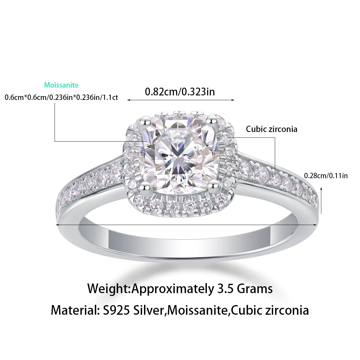JEWLARA European and American Fashion Ring S925 Silver Ring, Moissanite Light Luxury High-end Women's Ring Does Not Fade