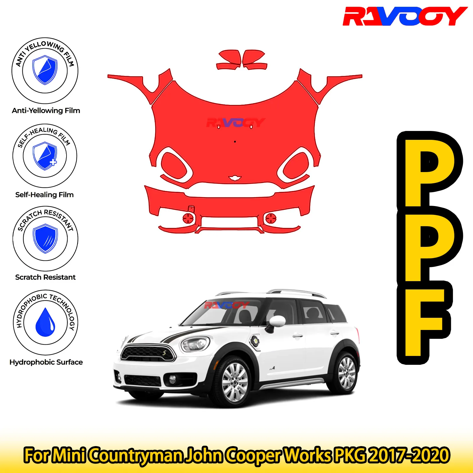 

Для Mini Countryman John Cooper Works PKG 2017-2020 глянцевая матовая черная предварительно вырезанная передняя PPF комплект защитная пленка для краски