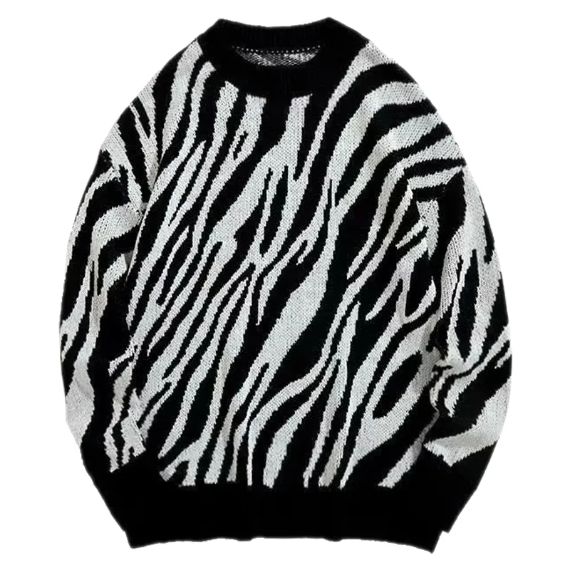 

Zebra Sweater Men Autumn New Hip Hop Harajuku Streetwear Vintage Sweaters Loose Fashion Pullover Knit Couples Large Size Knitted