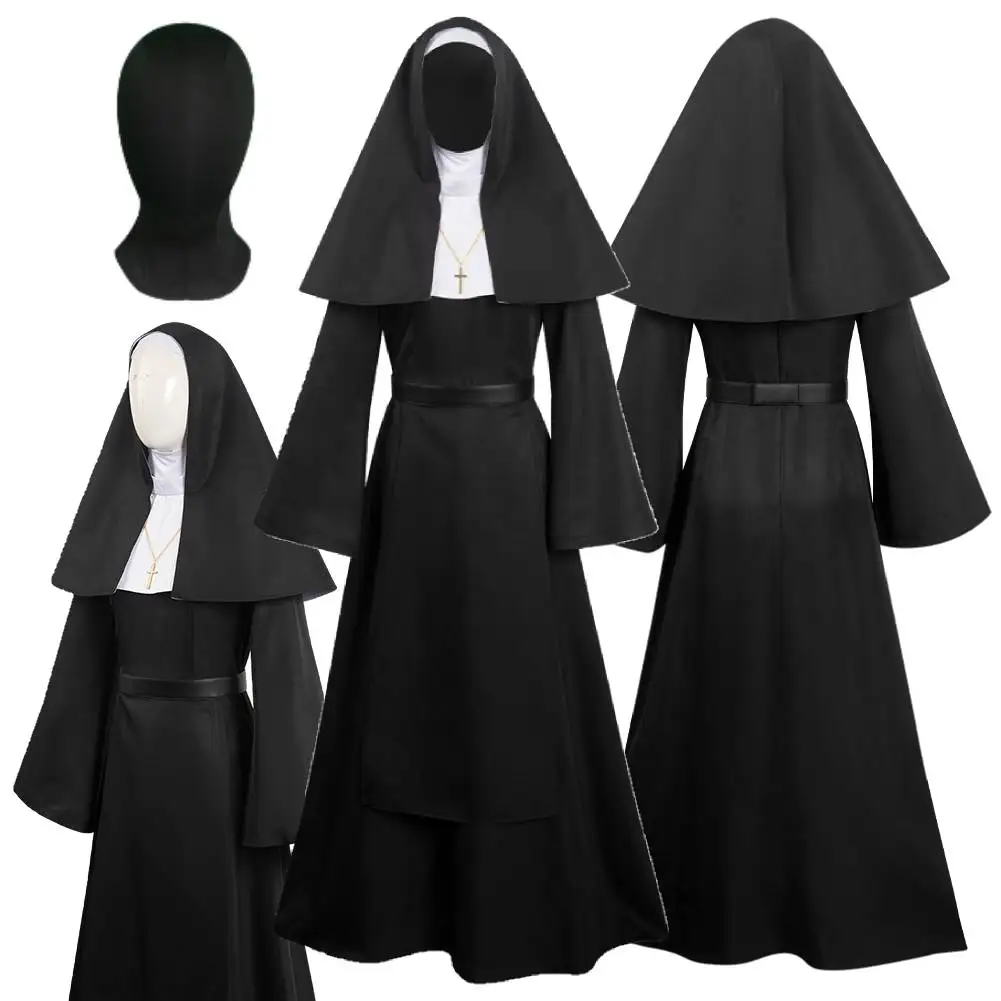 The Nun Cosplay Women Fantasia Headband Cloak 2023 Horror Movie The Nun 2 Costume Disguise Adult Female Dress Halloween Roelpaly