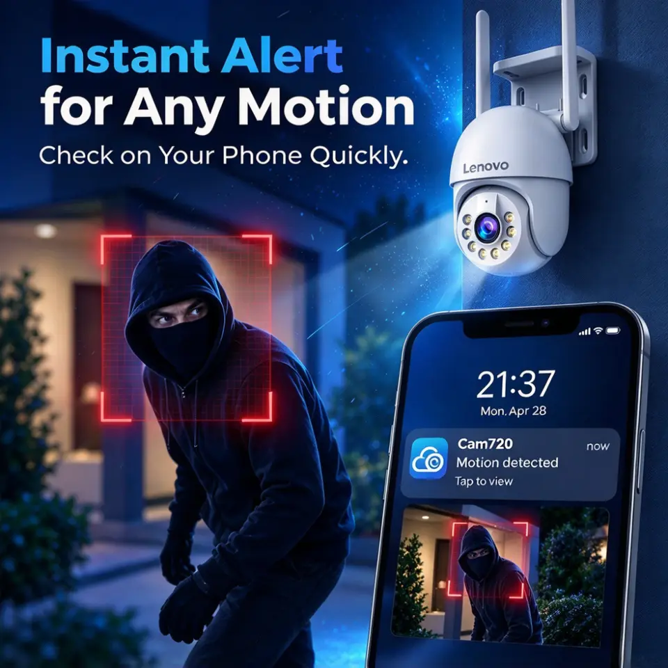 كاميرا Lenovo الذكية بتقنية Wifi PTZ بدقة 5 ميجابكسل، خارجية مع تقريب رقمي 5x، تتبع تلقائي، كاميرا مراقبة أمنية IP CCTV متوافقة مع ONVIF - 4