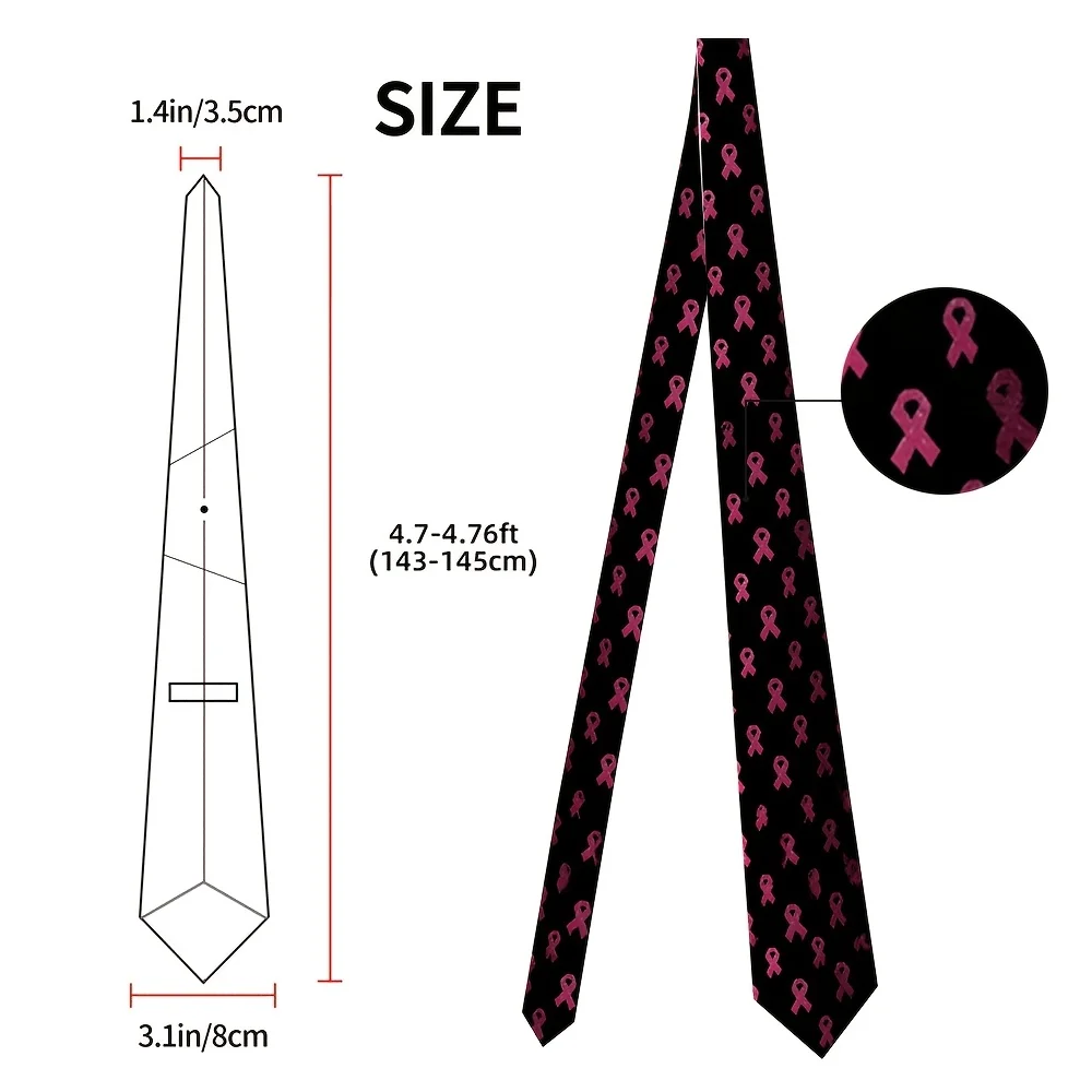 1pc Breast Cancer Awareness Ribbon Tie Ribbon Symbol Smooth Texture Suitable for Formal Events Music Festivals