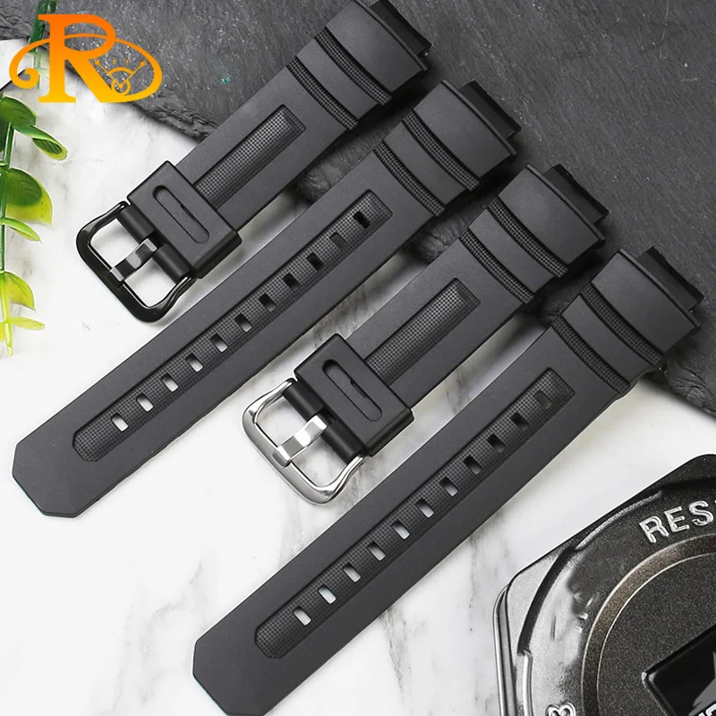 16mm Silicone Watch Strap For Casio G-Shock AW-591/590/5230/282B AWG-M100/101 G-7700/7710 WatchBand Soft Waterproof Rubber Black