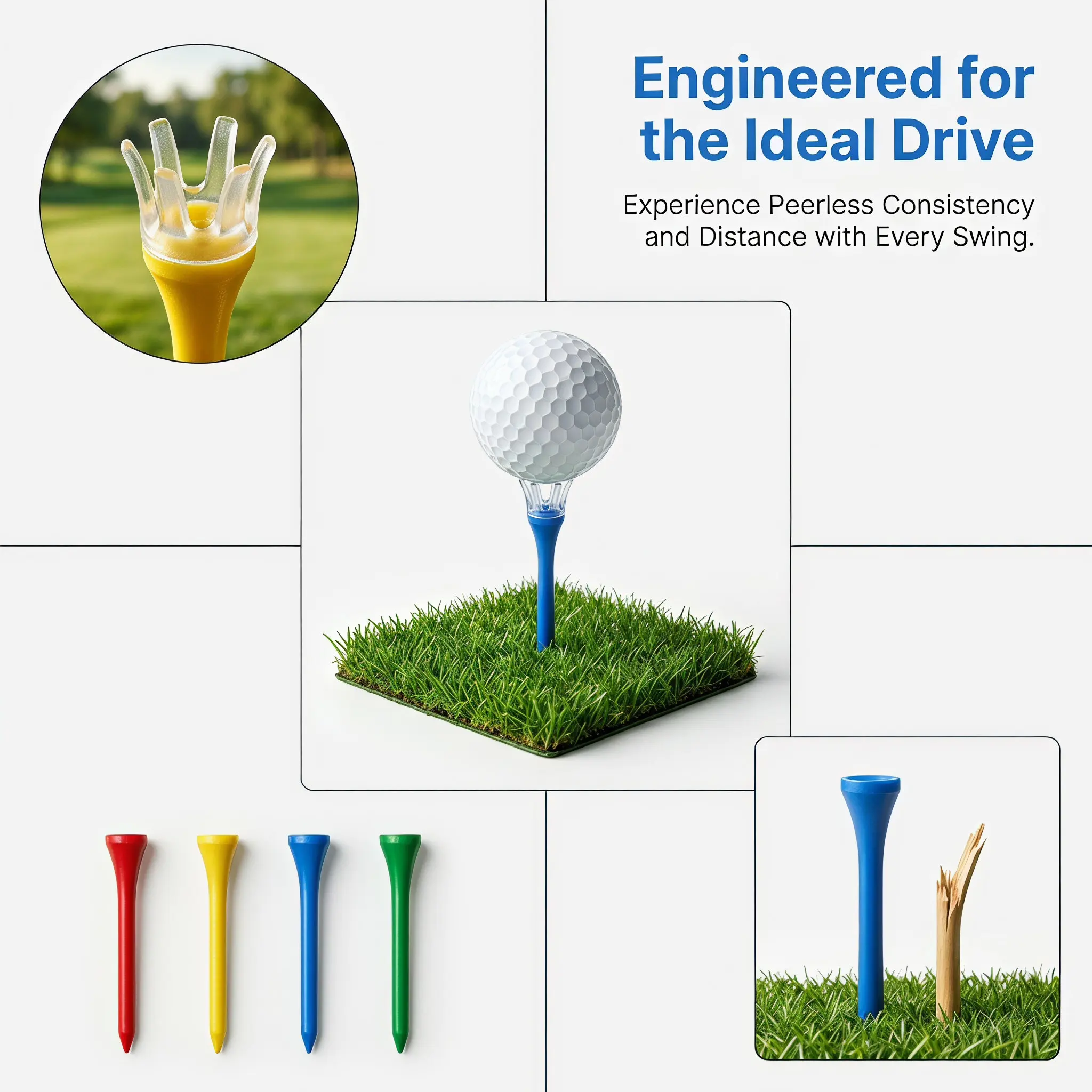 16Pcs Golf Tees Professional Plastic Tees Reusable for Depth Longer Distance Mixed Color Golf Supplies