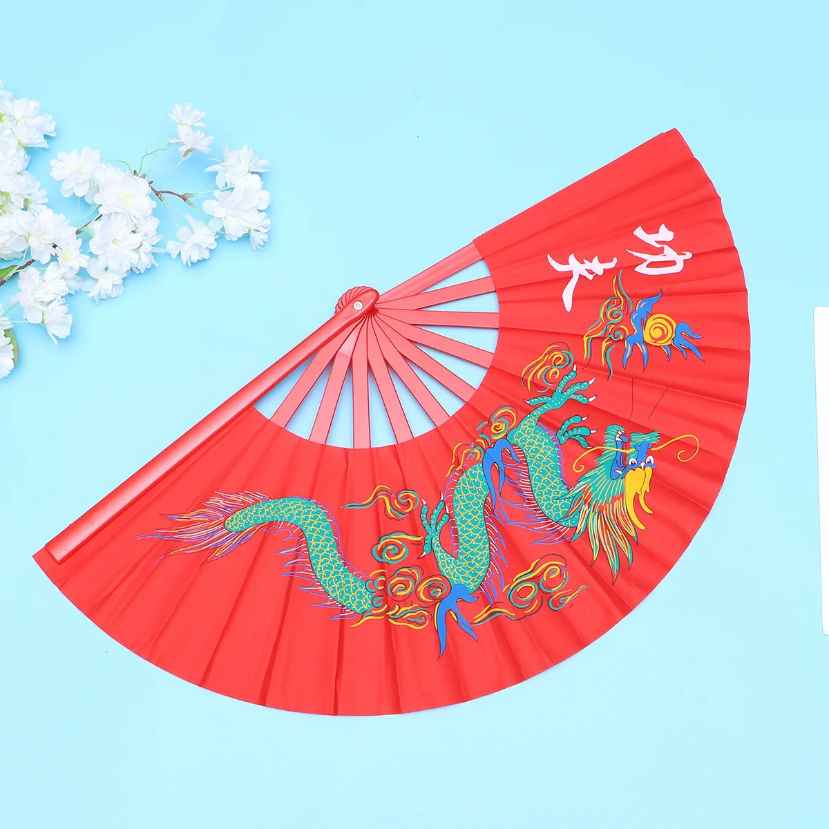 DONFAMDS مروحة التنين الملونة البلاستيك الأحمر الصينية الكونغ فو فنون الدفاع عن النفس مرحلة الأداء الدعامة 64 سنتيمتر x 34 سنتيمتر #4