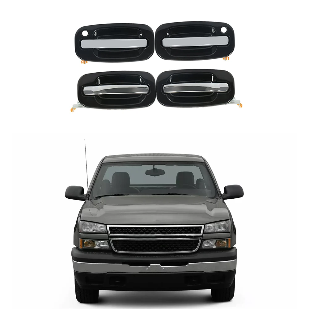 Manija de puerta Exterior para Chevrolet Avalanche, juego de manijas delanteras y traseras, color negro cromado, 1500, 2500, Cadillac Escalade 2002, 2003, 2004, 2005, 2006