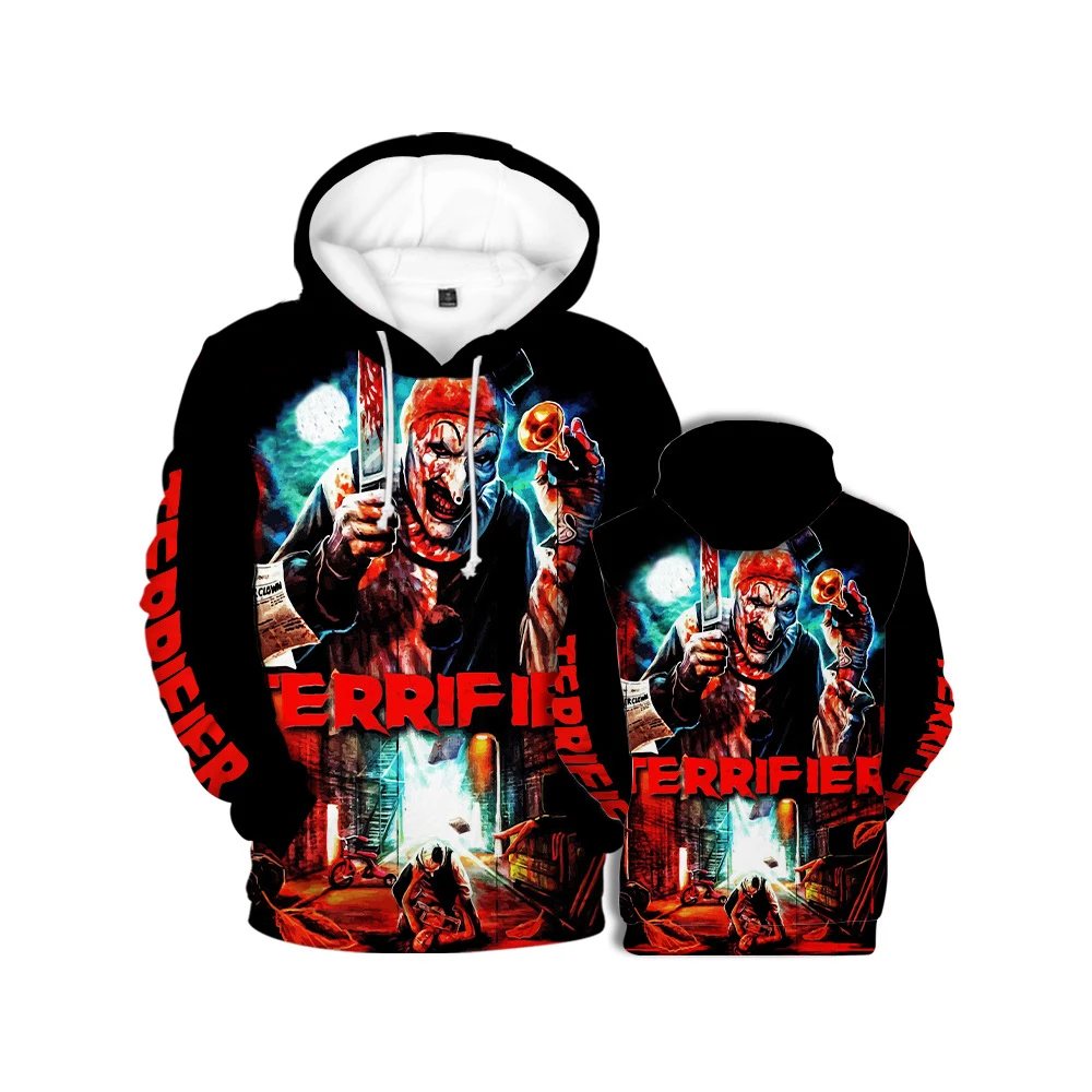 New Terrifier Halloween Horror Movie 3D Print Hoodies Men's Hip-hop Hooded Sweatshirts Pullovers Y2k Harajuku Tops Kids Clothing