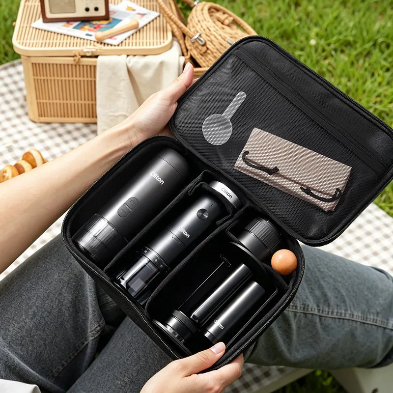 Cliton Portable Espresso Coffee Maker Set Electric Coffee Grinder Tamper Kit With Carrying Bag For Home Outdoor Travel Camping