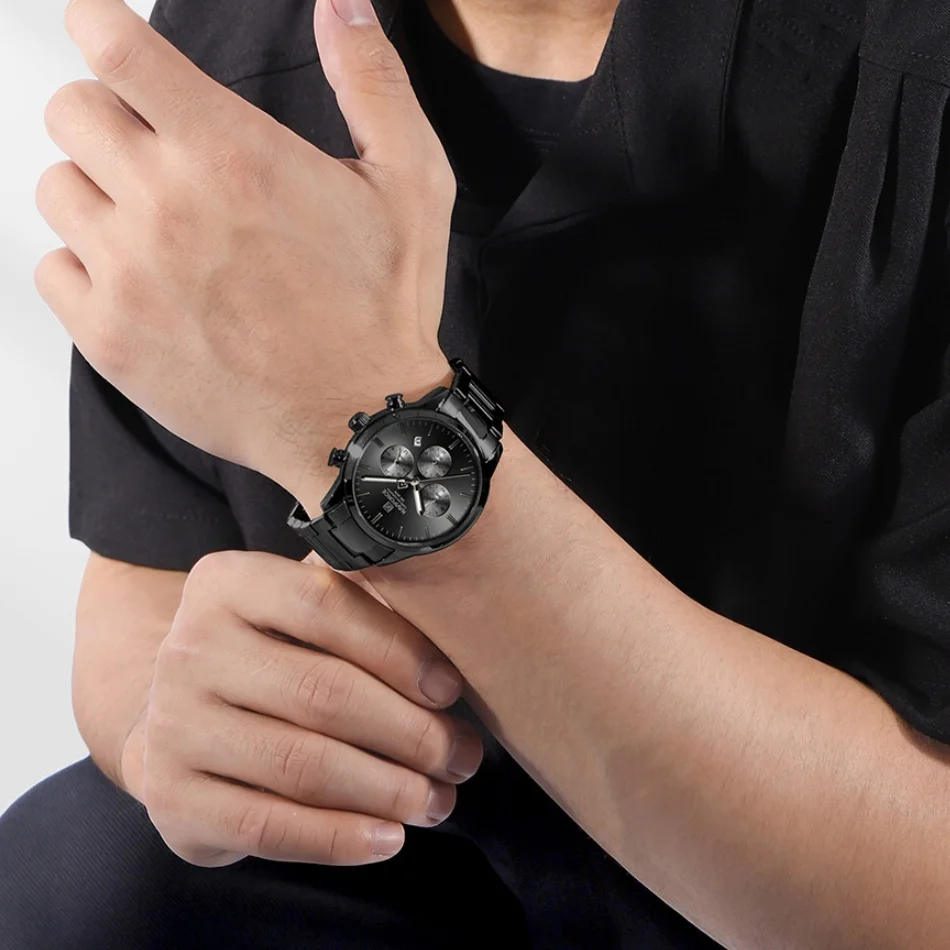 NAVIFORCE Men's Watch Quartz Calendar 3ATM Water Resistant Date Display Steel Band Fashionable Sports Luxury Wristwatch NF8076