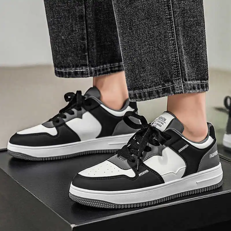 Men Casual Leather Shoes Breathable Non-Slip Lace Up PU Loafers Classic Fashion Walking Office Daily Sneakers