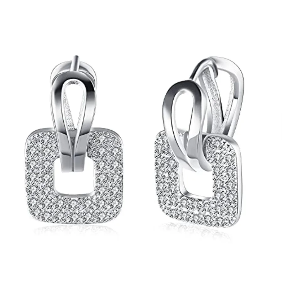 

14K Plated CZ Hoop Earrings For Women Men Fashion Cubic Zirconia Geometric Square Earrings 0.67
