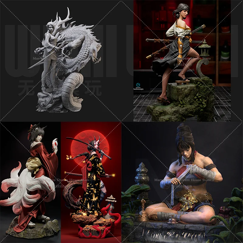 1/24 1/18 Scale DIY Self-assembled GK 3D Resin Un-panited Dolls White Model Amaterasu Oni Samurai Ninja Japanese Assassin‌