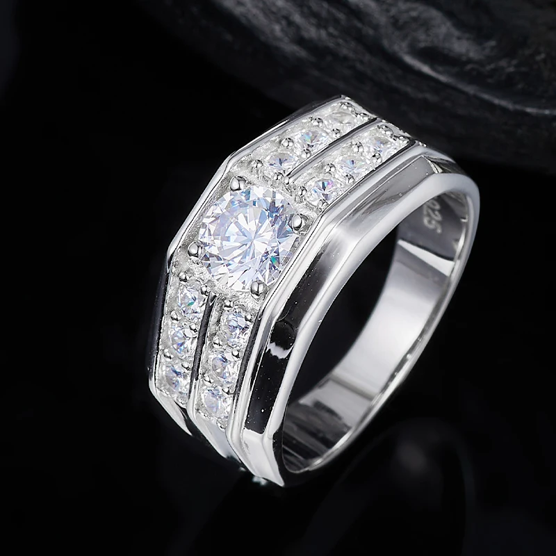 

Hiphop Rings Man D VVS1 Round Moissanite Sterling Silver 925 Jewelry 18K Gold Plated Ring Customization Anniversary Party Gift