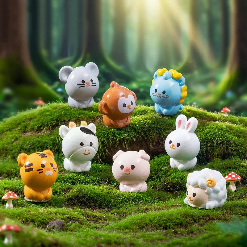 Estatuetas do zodíaco chinês em miniatura, decorações de paisagem em miniatura, ornamentos de mesa em miniatura, acessórios de decoração de jardim