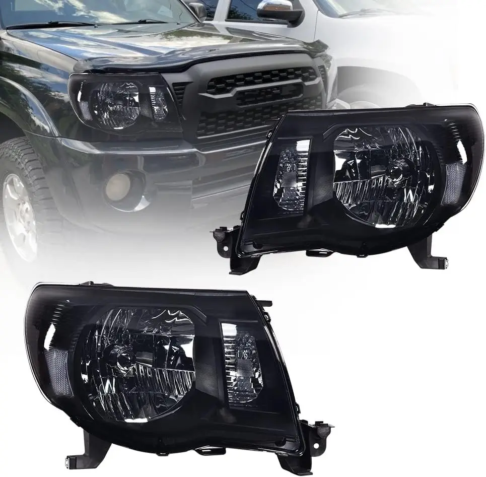 

Headlight Assembly Compatible with Toyota Tacoma Chrome Headlamp Lamps Left+Right 2005 2006 2007 2008 2009 2010 2011 (Smoky lens