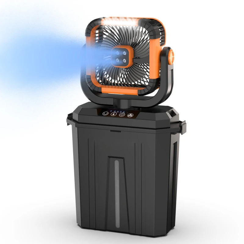 

Camping fan Outdoor USB charging LED shaking head Portable long battery life Refrigeration New spray bucket