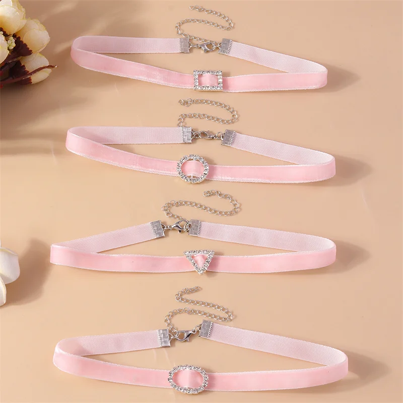 Aihua Sexy Rot Samt Choker Halsketten für Frauen Runde Quadrat Dreieck Kristall Halskette Hochzeit Schmuck Hals Kragen – Detail 4