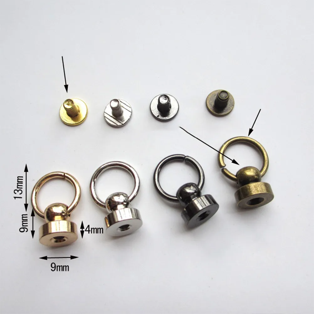 6Sets 9Mm Golden Brass Rivet Studs Screw Back Round Head Ring for Crafting Bags Belts Bracelets Shoes Boots Hats