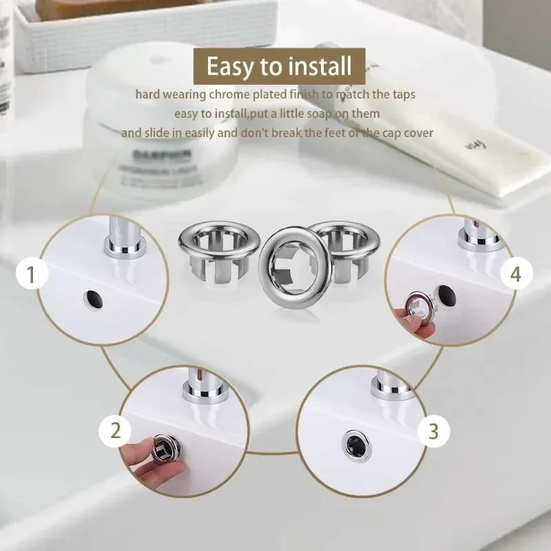 4Pcs Kitchen Bathroom Basin Circular Overflow Drain Cover Decoration Bathtub Sink Hole Overflow Hollow Washbasin Overflow image 5
