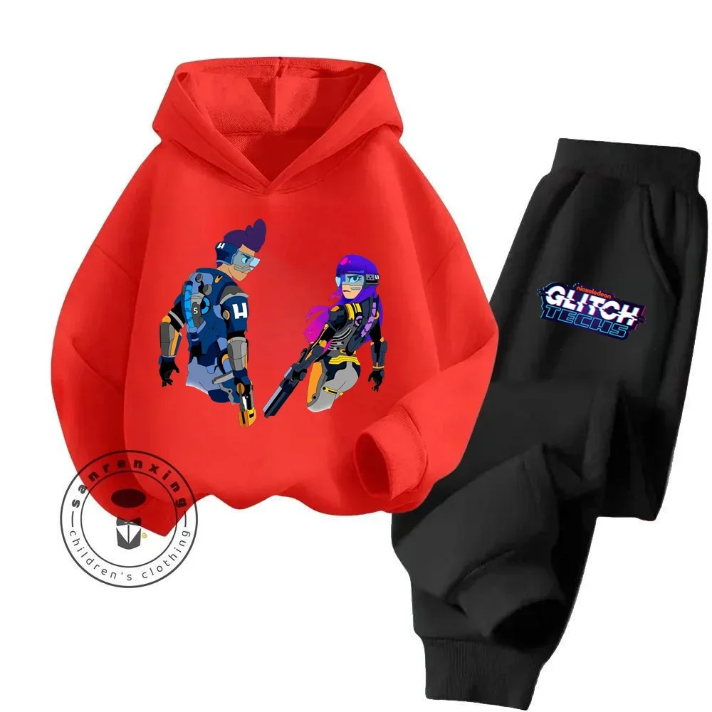 Glitch Techs Cartoon Theme Series of Solid Color High Cost Performance Hoodie Set Suitable for Boys and Girls Aged 3-14 Years