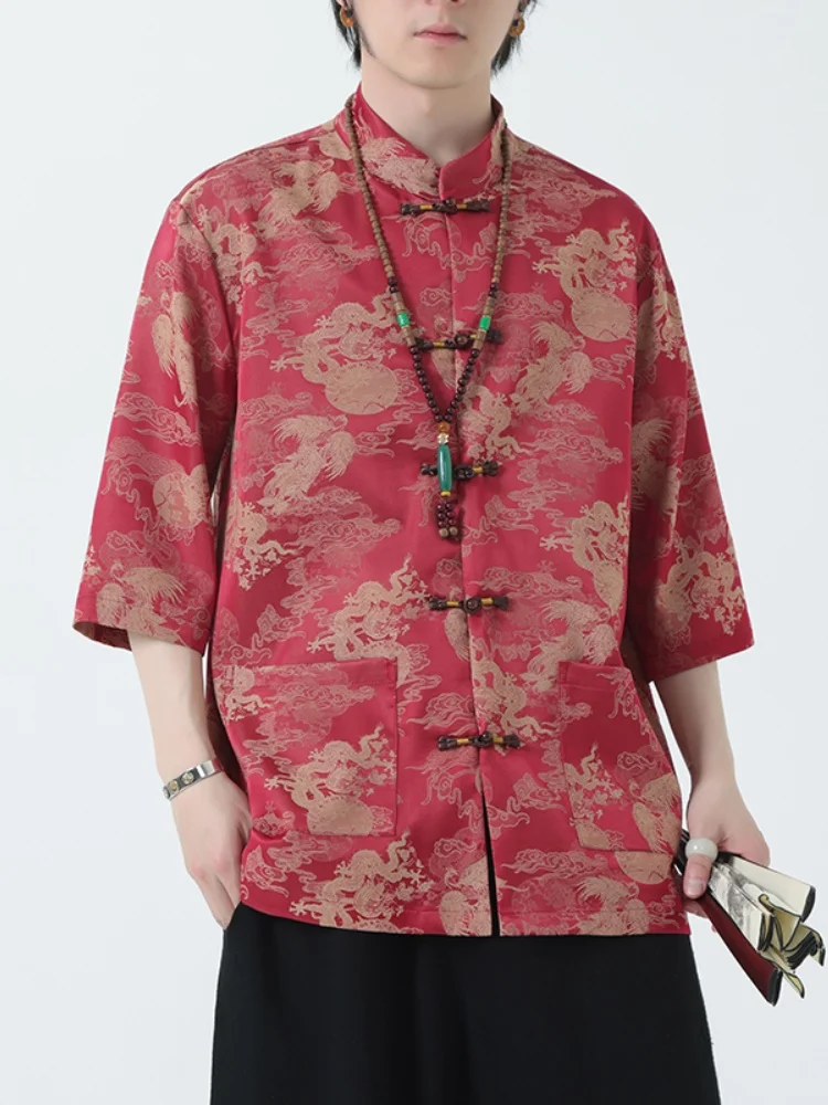 

New Chinese Sle Loose Fit Summer Thin ort Sve Men's irt Breathable Comfortable Vintage Button up Tang Costume