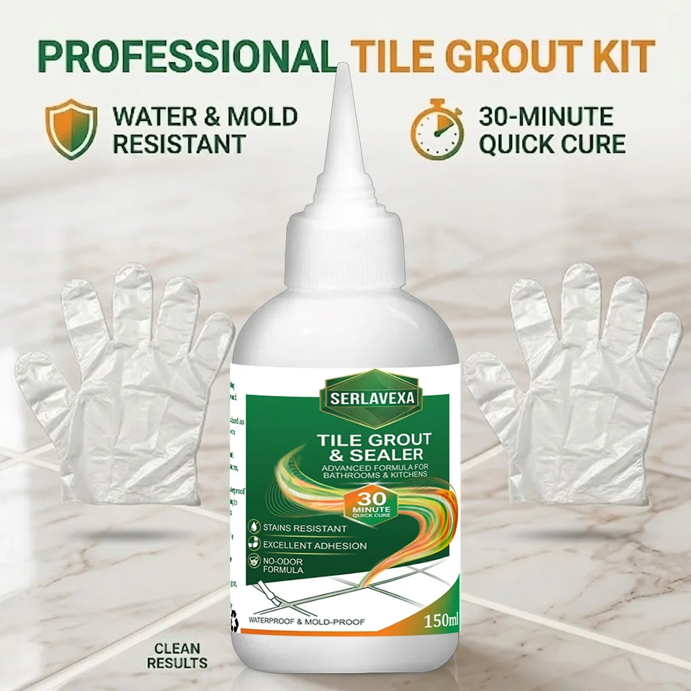 150ml Tile Grout Sealer Waterproof Mold-Proof Quick Cure Gap Filler Agent for Kitchen Bathroom Floor Wall Tile Repair DIY Kit