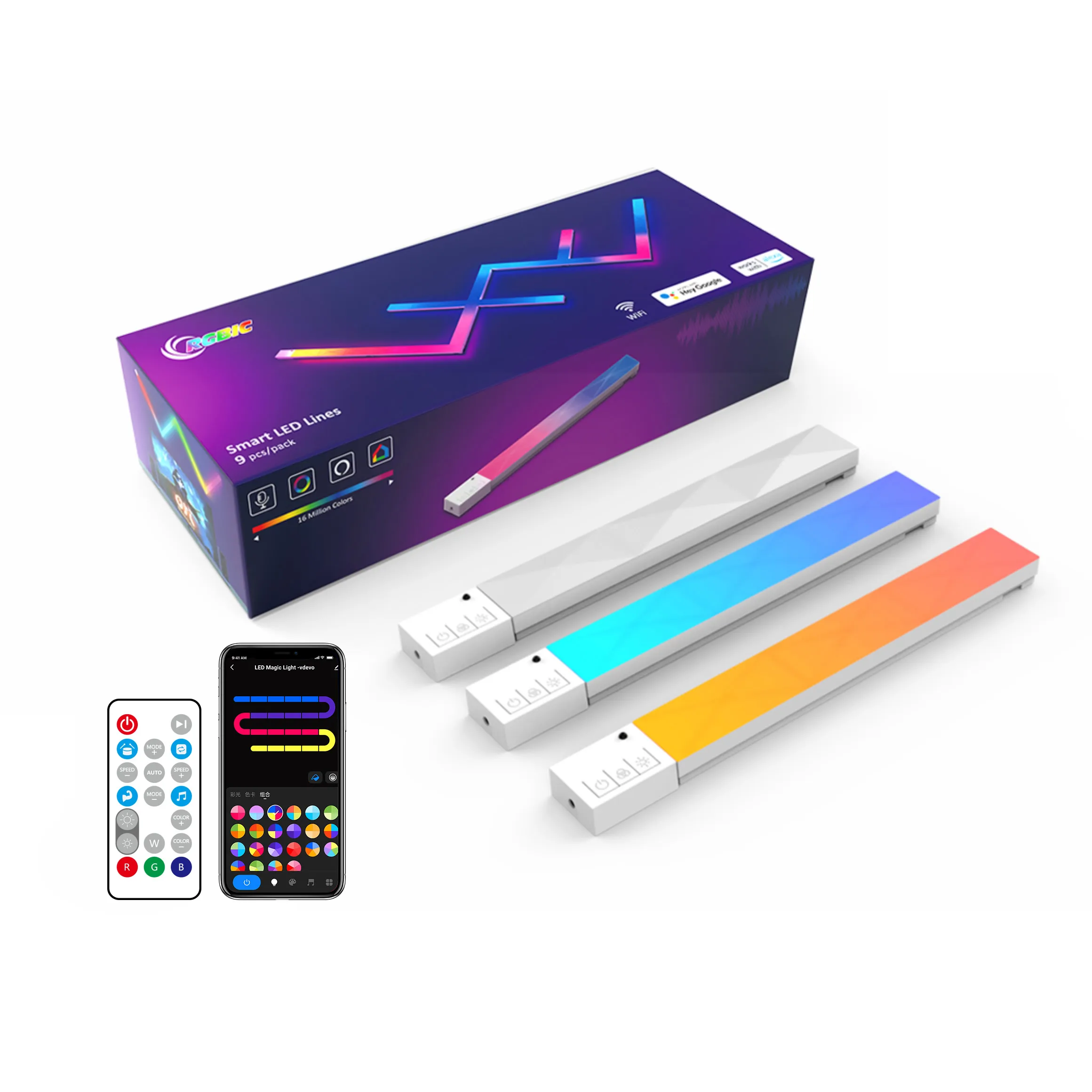 Banqcn Splicing WiFi Music LED Strip DIY RGB Colorful Gaming Room Smart Atmosphere Home Panel Light Bar