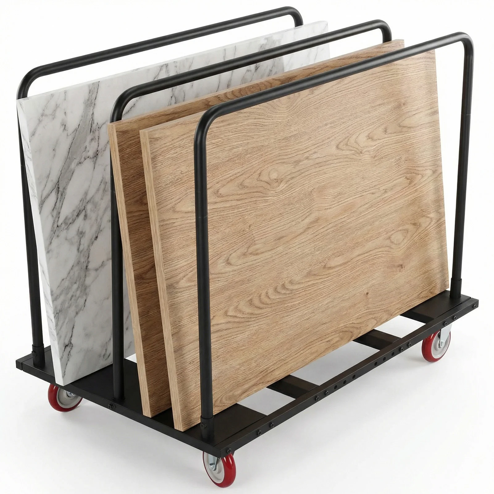 

Тележка-платформа усиленная с полиуретановыми поворотными колесами, стальная, грузоподъемность 816 кг, для мероприятий, отелей, заводов, складов