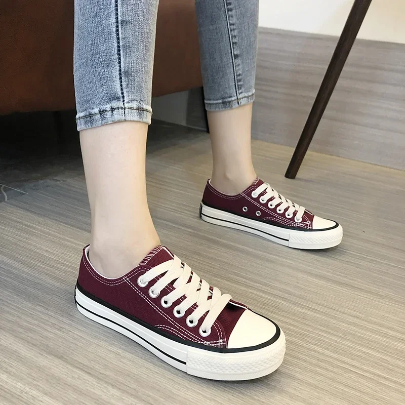 2024 Hot Sale Lace Up Women's Vulcanize Shoes New Outdoor Women Sneakers Flat Heel Canvas Women's Tennis for Academy Shoes