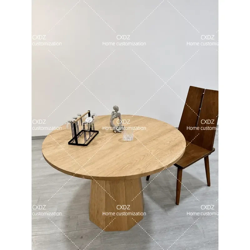 Medieval wabi-sabi wind round solid wood dining table B & B small household dining table ash wood log color table