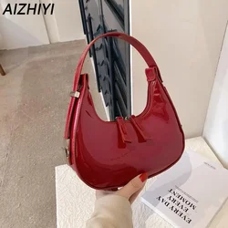 Retro Red Bag for Women Girls Half Moon Bag Small Hobo Shoulder Bags PU Leather Mini Tote Handbag Luxury Ladies Clutch Purses