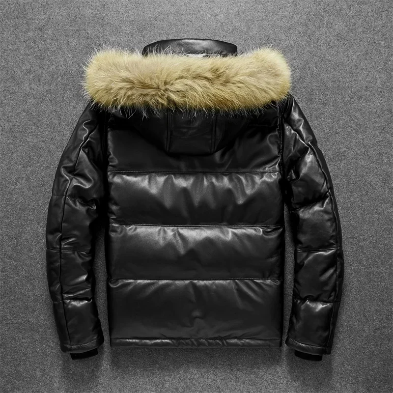 2022 New Winter Jackets Men Genuine Leather Down Jacket Men\'s Padded Real Sheepskin Coats Hooded Thick Warm Leather Coat Jaqueta