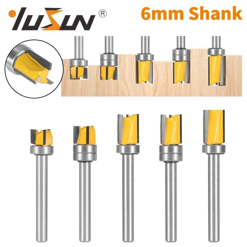 Yusun 6MM Shank Pattern Bit 3 Wing Three Carbide Flush Trim Bits Router Bit Woodworking Milling Cutter For Wood Bit Face Mill